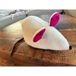 Doorstop Blind Mouse Wool Felt Whimsical Cream with Magenta Ears Black Tail 10x6